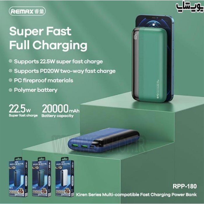 شارژر همراه ریمکس مدل RPP-180 ظرفیت 20000 میلی آمپر ساعت