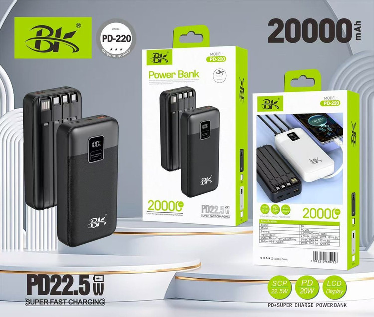پاوربانک BK ظرفیت 20000mAh | شارژ سریع 22.5W Super Fast Charging