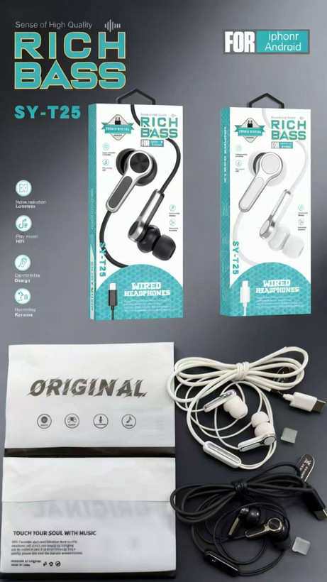 🎧 هندزفری سیمی SY-T25 Type-C | بیس قوی + میکروفون 🎧🔥 4